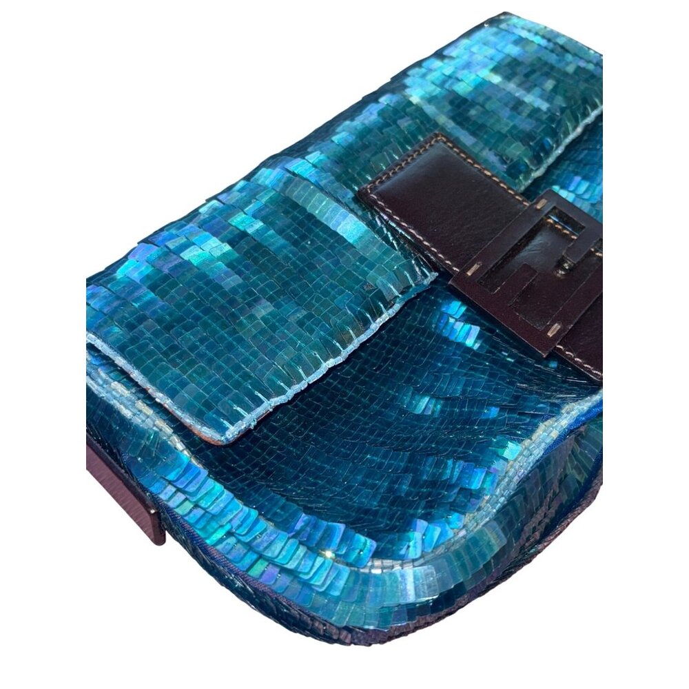 Vintage Fendi FWRD Renew Sequin Baguette Shoulder Bag in Blue Womens Handbag - Picture 12 of 16